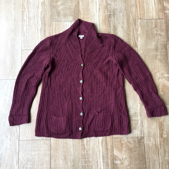 J. Jill Sweaters - J.Jill Maroon Chunky Oversized Wool Blend Cardigan